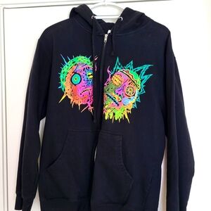 Rick & Morty Hoodie M Black Neon Graphic Adult Swim